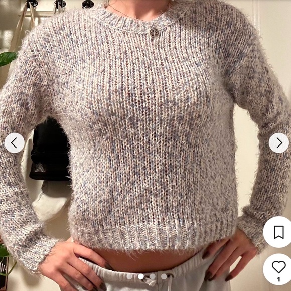 H&M DIVIDED MULTI PASTEL BLUE PINK & WHITE FUZZY SCOOP NECK SWEATER SIZE SMALL - Picture 6 of 7